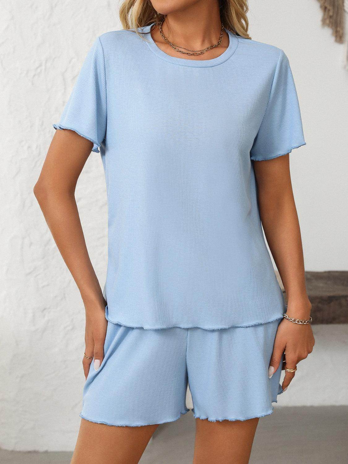 Mandy Round Neck Short Sleeve Top and Shorts Set Women - Selvanelle