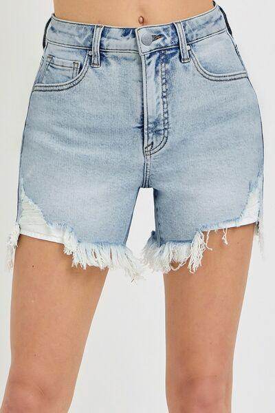 RISEN High Rise Side Step Hem Denim Shorts for Women - Selvanelle