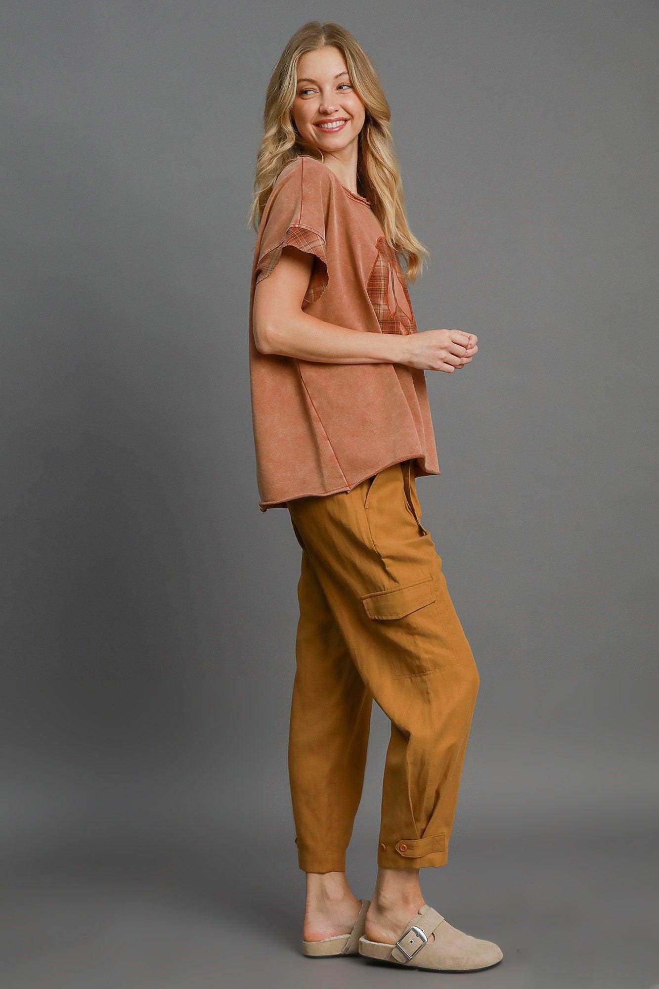 Umgee Peace Applique Round Neck French Terry Top for Women - Selvanelle