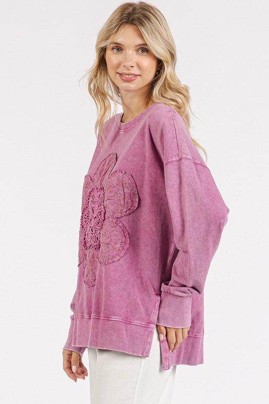 Mittoshop Flower Patch Side Slit Mineral Wash Sweatshirt - Selvanelle