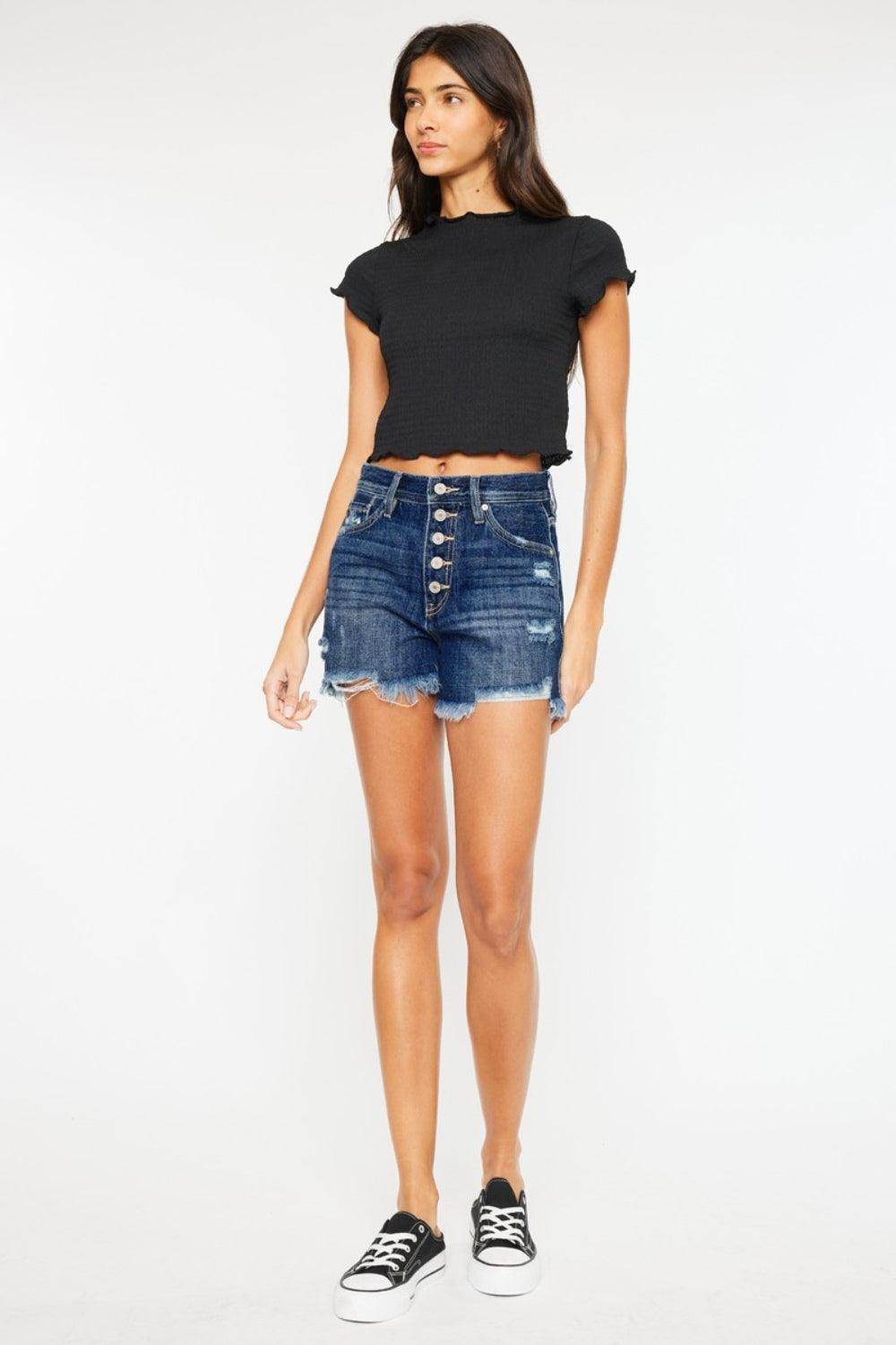 Kancan Raw Hem Button-Fly Denim Shorts for Stylish Casual Wear - Selvanelle