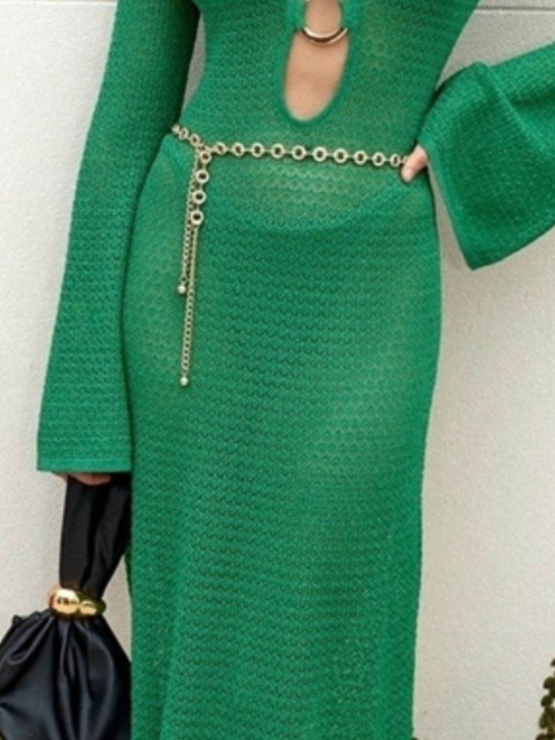 Slit Plunge Flare Sleeve Cover-Up Dress - Selvanelle