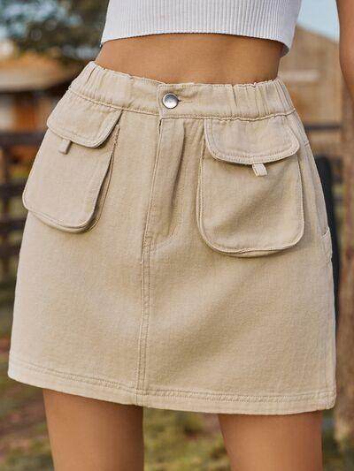 Pocketed Elastic Waist Denim Skirt for Women Fashion - Selvanelle