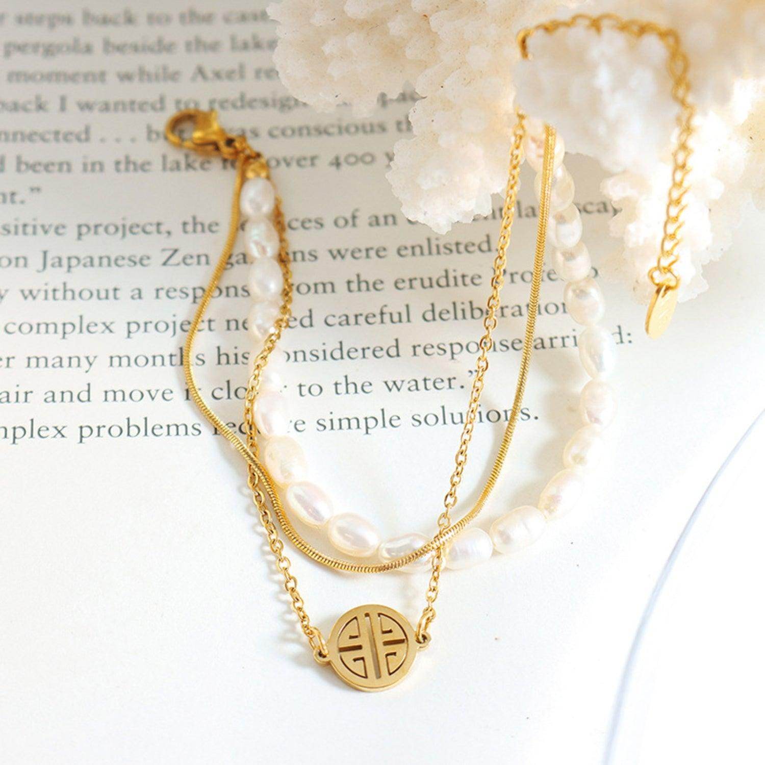 Titanium Steel Three-Layered Pearl Bracelet for Women - Selvanelle