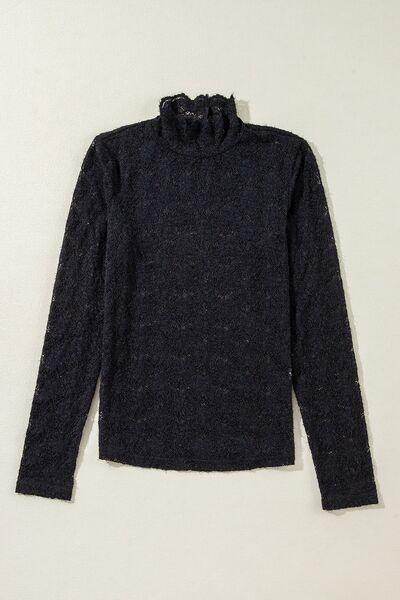 Lace Mock Neck Long Sleeve Blouse for Effortless Style - Selvanelle