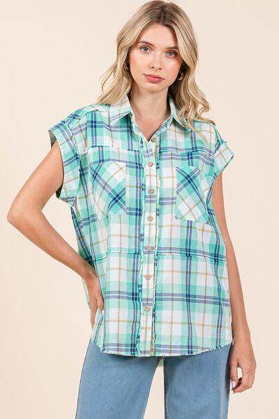 Mittoshop Mineral Wash Plaid Button Down Shirt for Women - Selvanelle