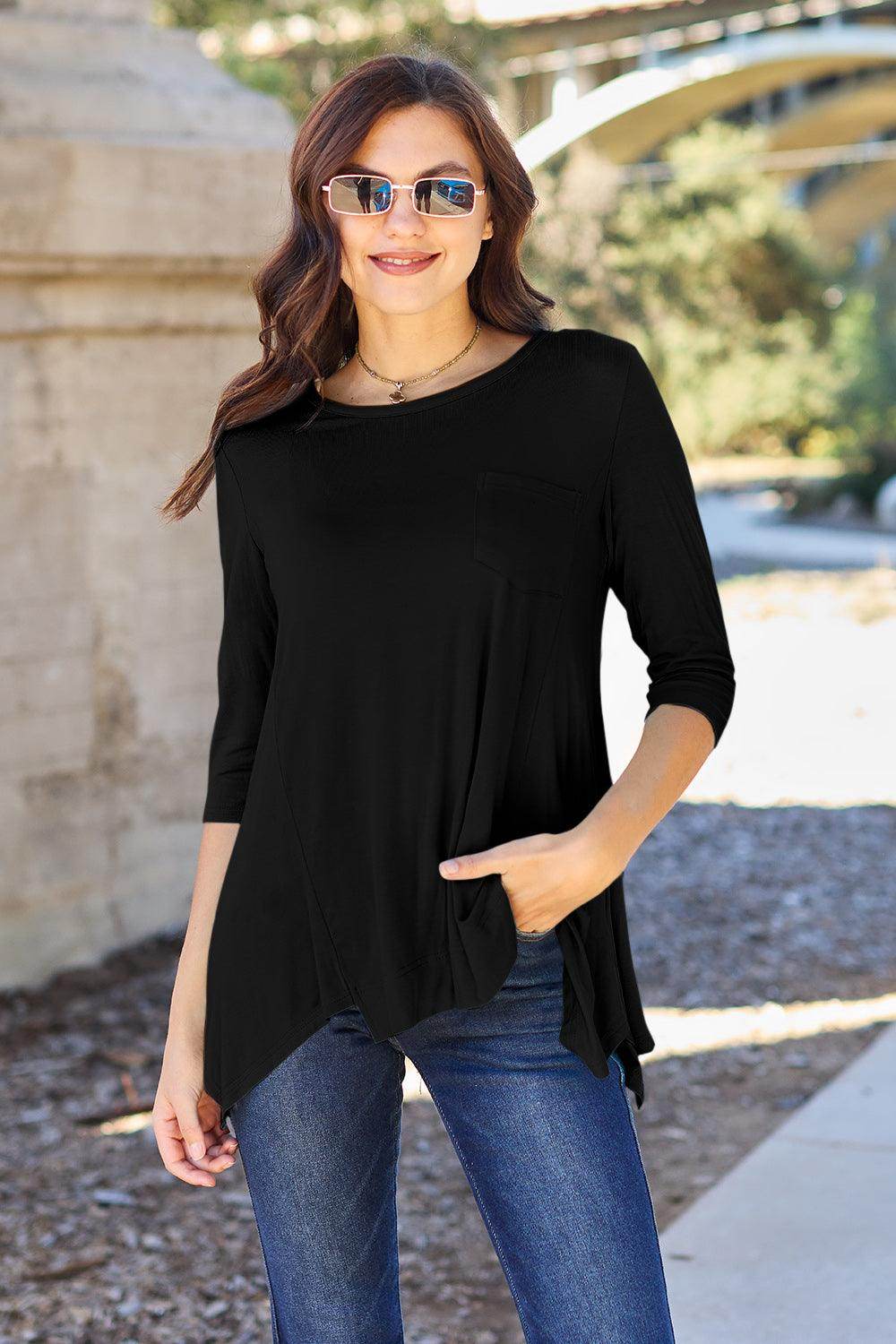 Basic Bae Full Size Round Neck Pocketed T-Shirt for Women - Selvanelle