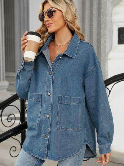 Removable Hood Button Up Long Sleeve Denim Jacket for Women - Selvanelle