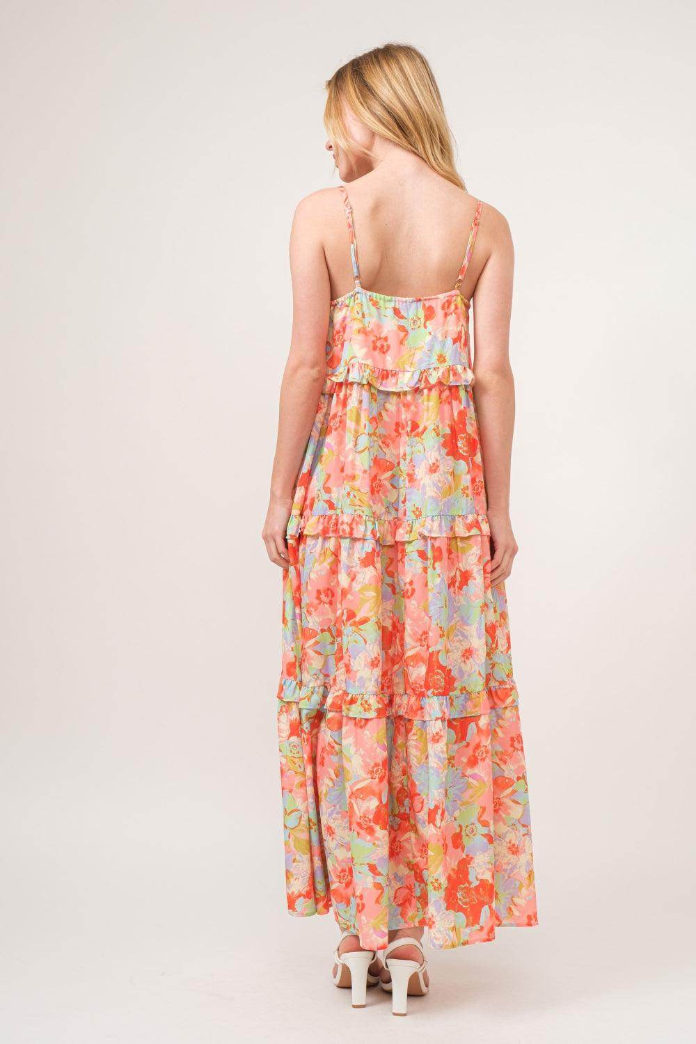And The Why Floral Ruffled Tiered Maxi Adjustable Strap Cami Dress - Selvanelle