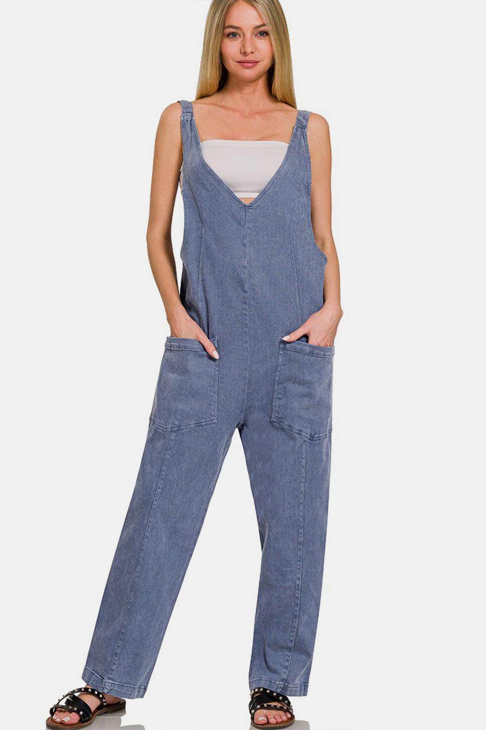 Zenana Pocketed Wide Strap Jumpsuit for Effortless Style - Selvanelle