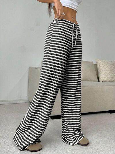 Tied Striped Wide Leg Pants for Stylish Comfort Wear - Selvanelle