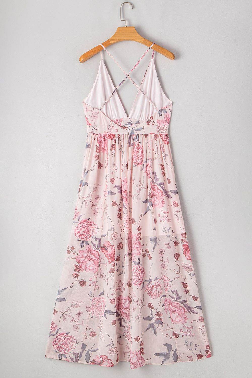 Floral Pleated Deep V Backless Maxi Dress - Selvanelle