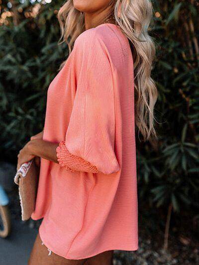 Round Neck Three-Quarter Sleeve Blouse for Women Fashion - Selvanelle