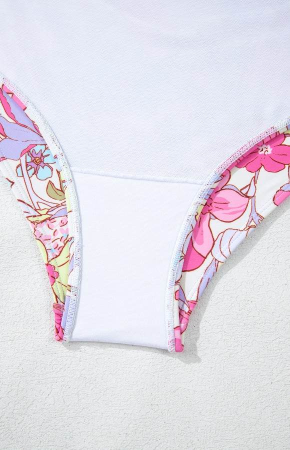 Floral Ruffle Trim Tummy Control One Piece Swimsuit - Selvanelle