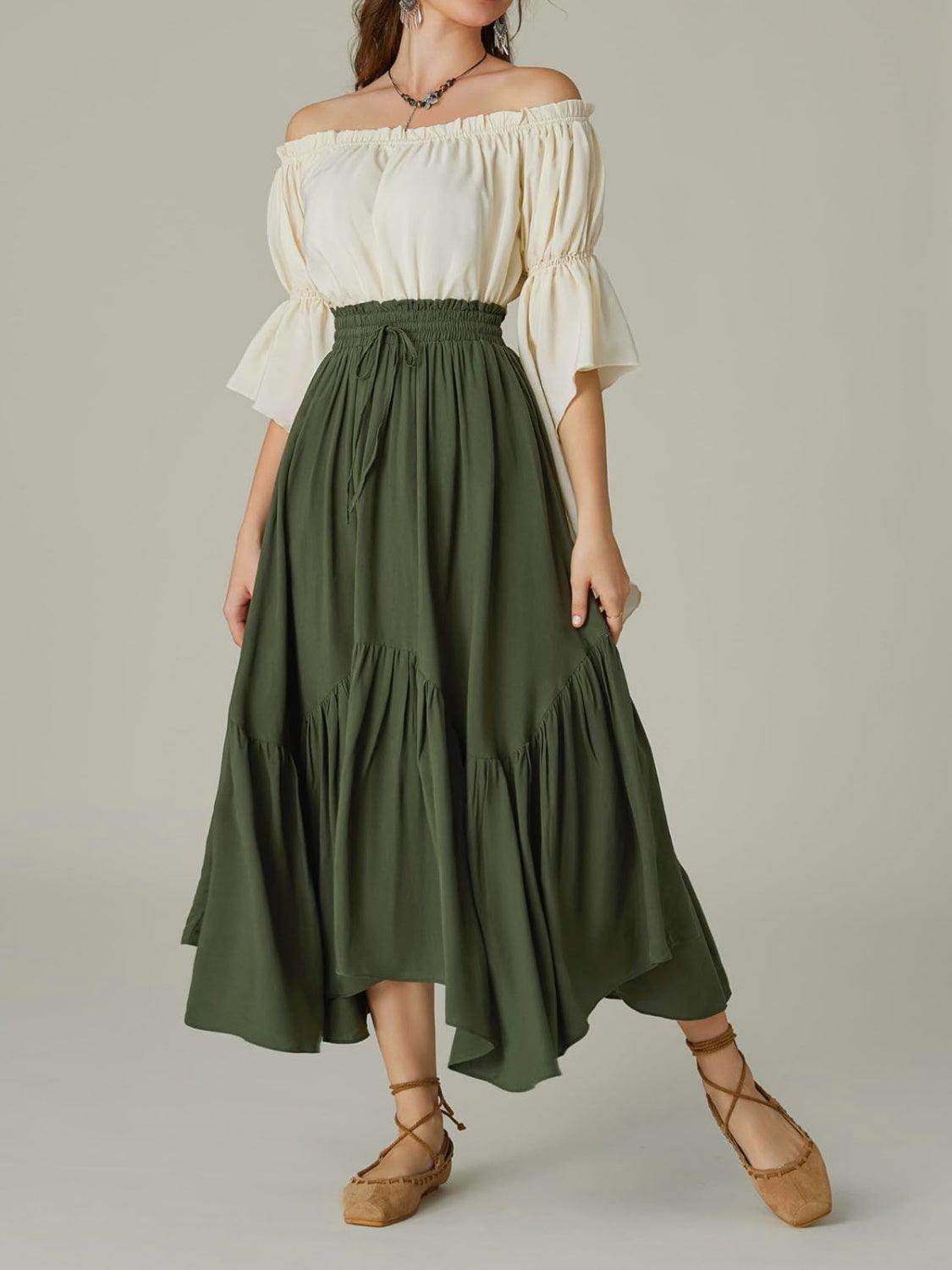 Smocked Waist Band Ruched Layered Skirt for Women Fashion - Selvanelle