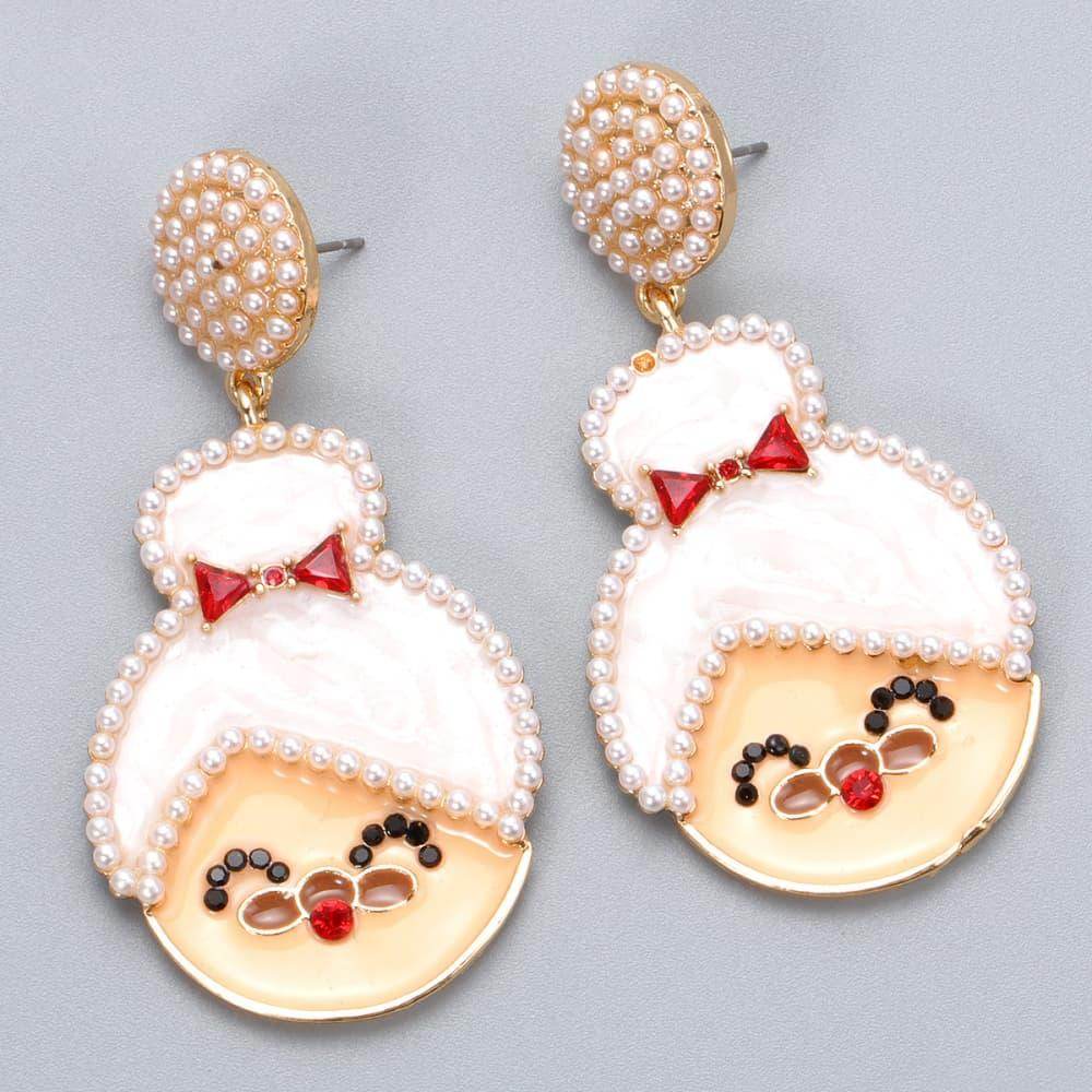 Rhinestone Alloy Mrs. Claus Earrings for Festive Style - Selvanelle
