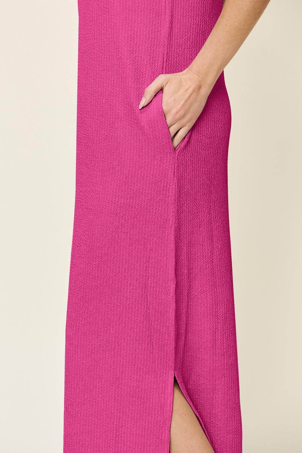 Double Take Full Size Texture Mock Neck Sleeveless Maxi Dress - Selvanelle