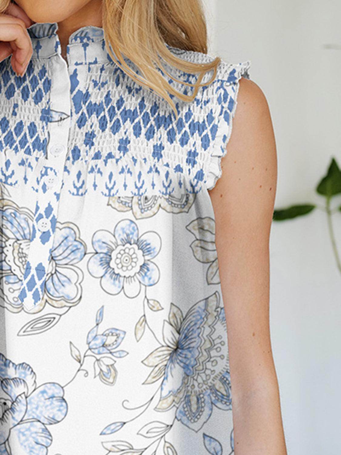 FAM-FAM Frill Printed Mock Neck Top for Stylish Outfits - Selvanelle