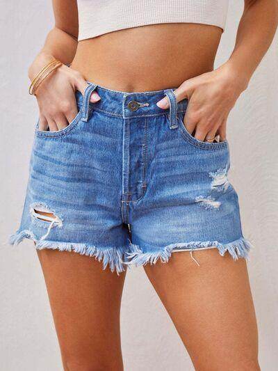 Distressed Raw Hem Denim Shorts for Women Casual Style - Selvanelle