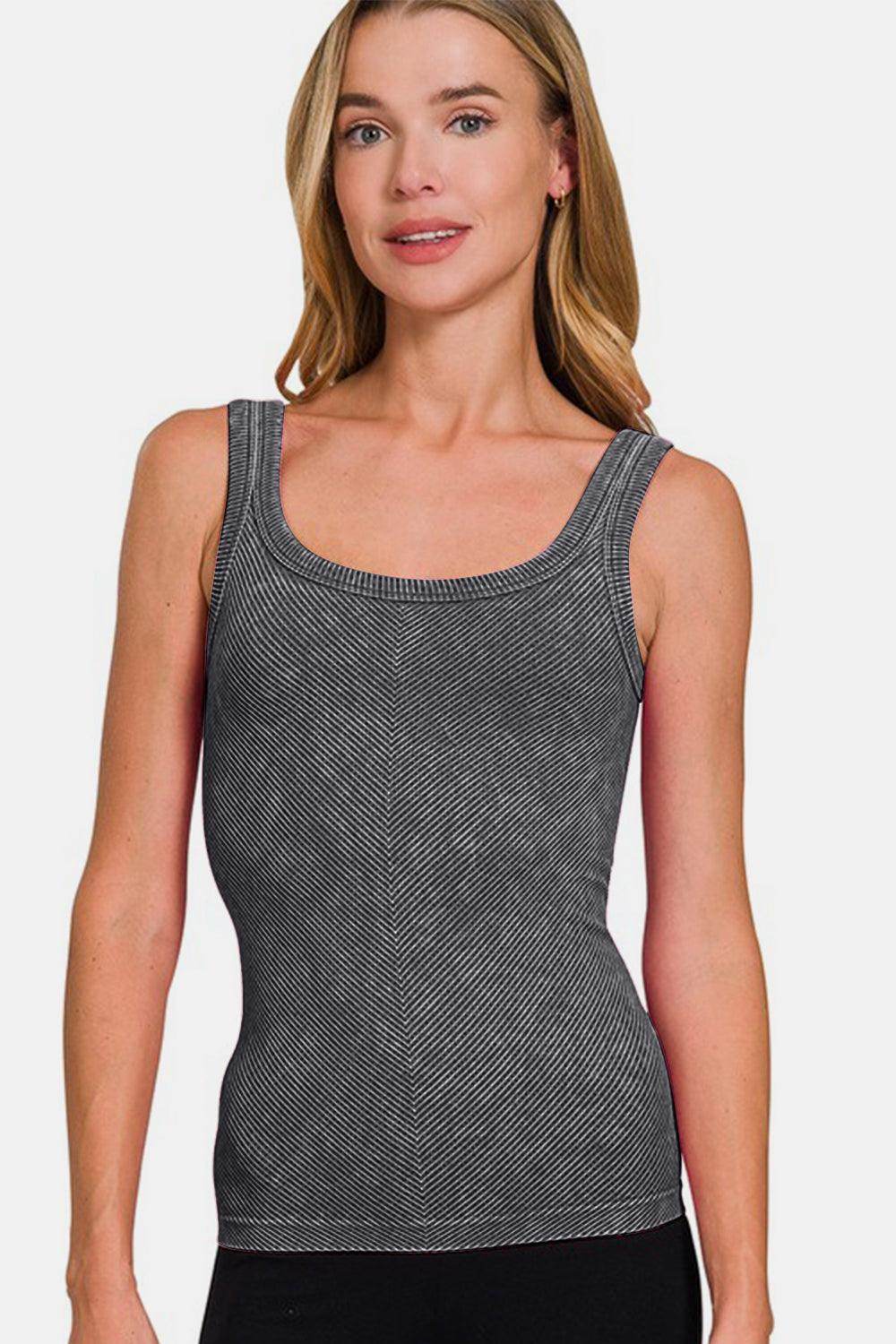 Zenana Ribbed Scoop Neck Tank for Versatile Wardrobe Use - Selvanelle