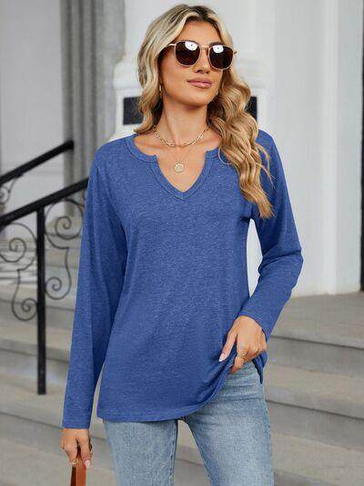 Notched Long Sleeve T-Shirt for Women in Various Sizes - Selvanelle
