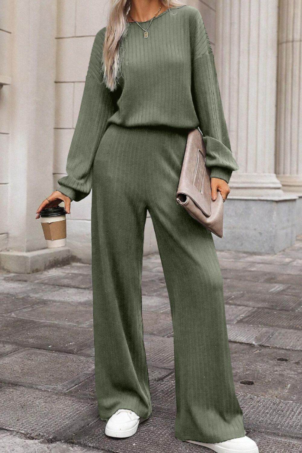 Round Neck Long Sleeve Jumpsuit - Selvanelle