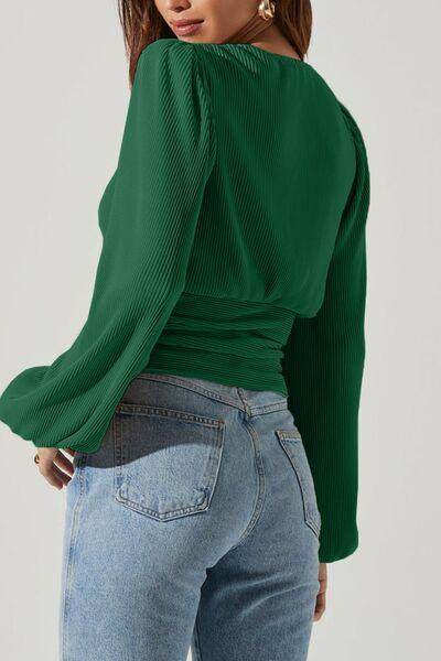 Drawstring V-Neck Long Sleeve Blouse for Women Stylish - Selvanelle