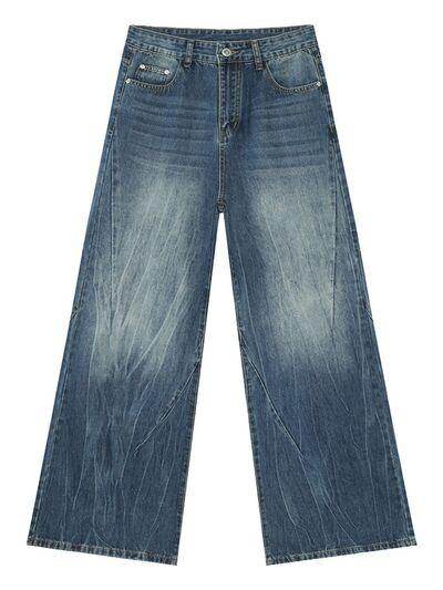 Washed Lightning Pattern Wide Leg Jeans for Stylish Comfort - Selvanelle