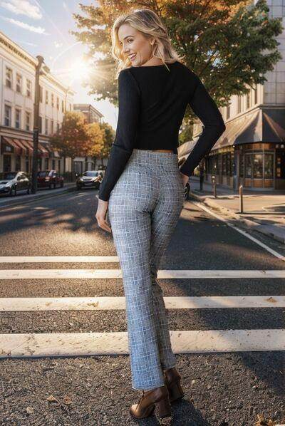 Heimish Full Size Plaid Flare Pants With Wide Waist Band Plus Size - Selvanelle