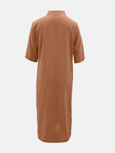 Full Size Notched Half Sleeve Midi Dress for Women - Selvanelle