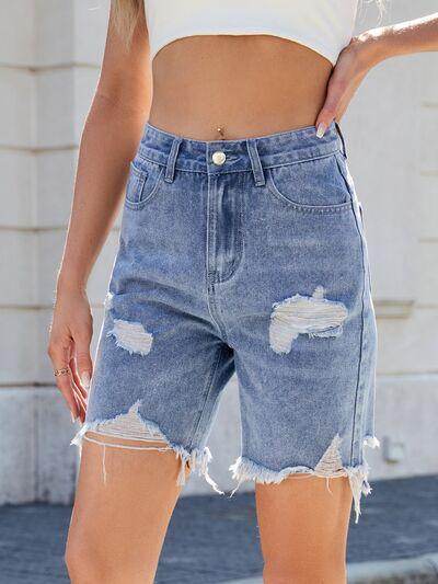 Distressed Raw Hem Denim Shorts for Women Summer Style - Selvanelle