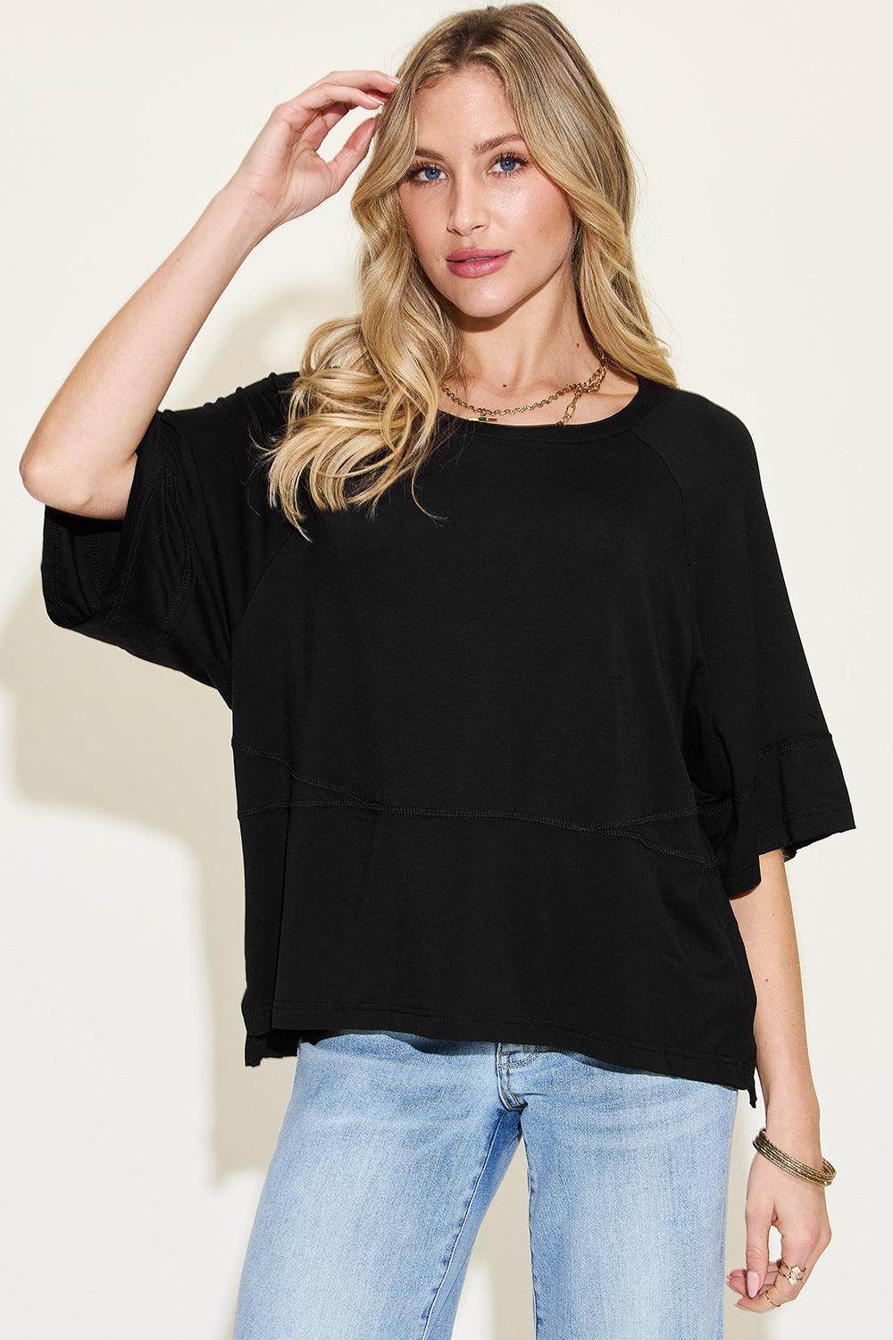 Basic Bae Full Size Bamboo Round Neck Exposed Seam T-Shirt - Selvanelle