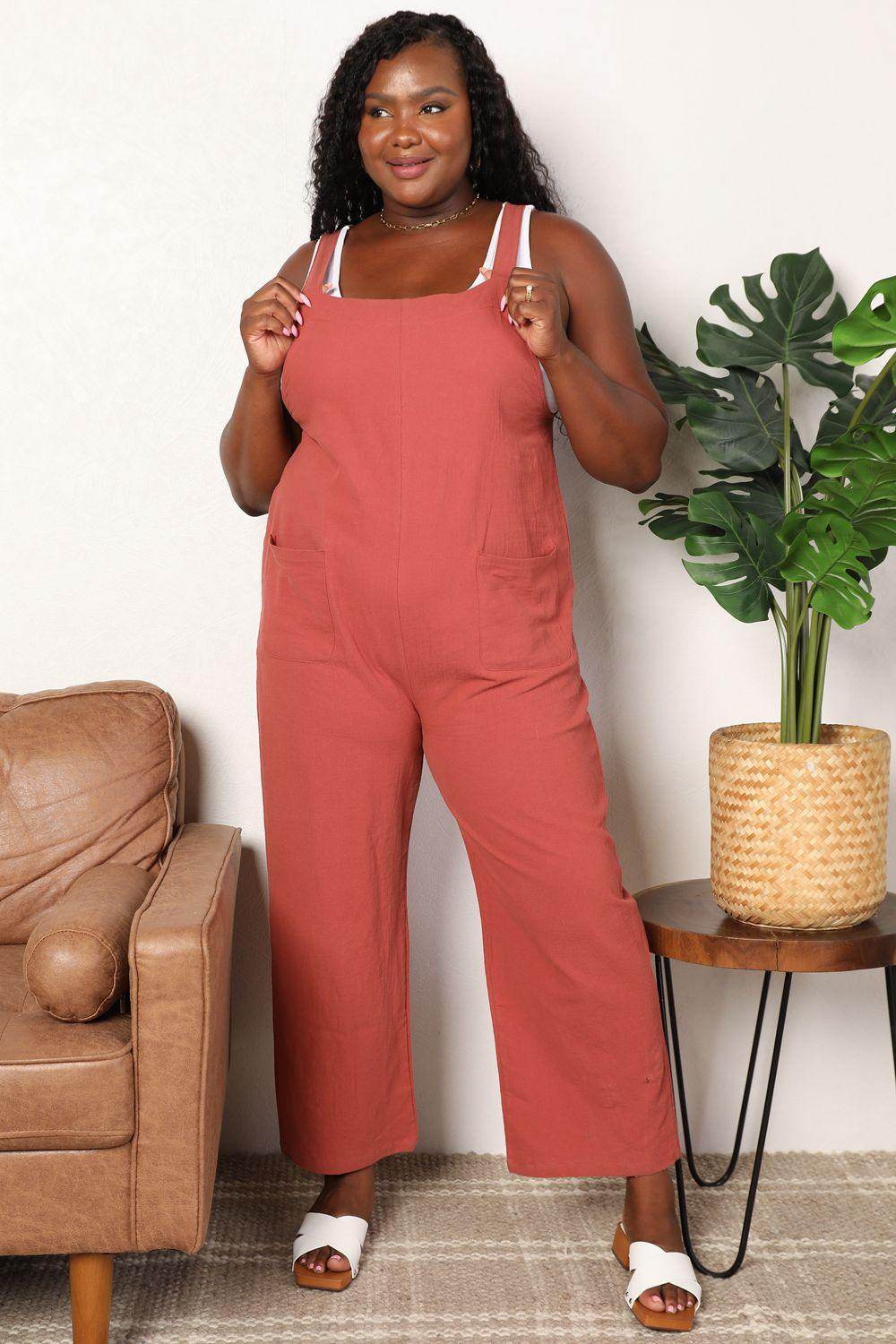 Perfee Wide Leg Overalls with Front Pockets for Women - Selvanelle