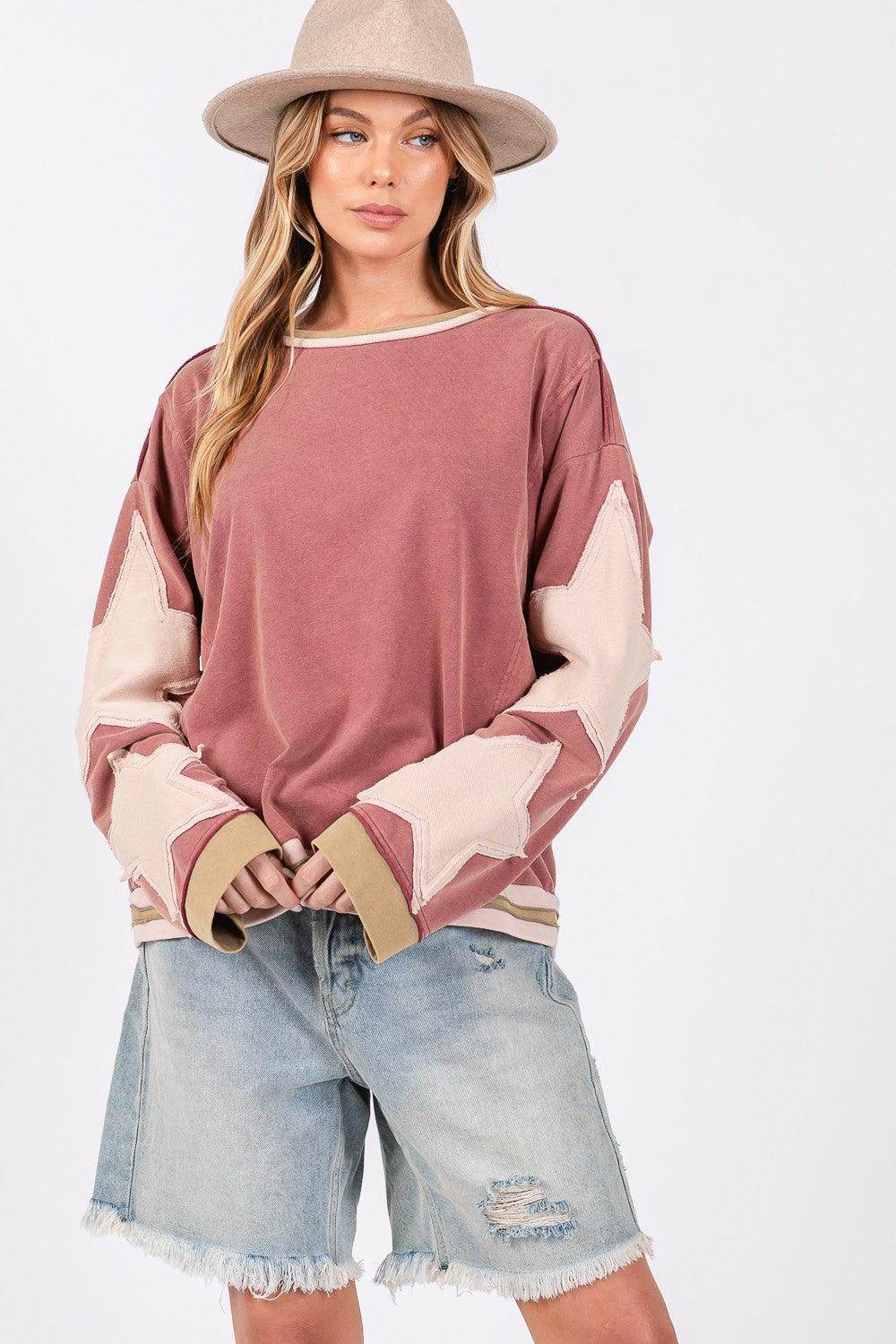 SAGE + FIG French Terry Star Applique Patch Sweatshirt Cozy - Selvanelle