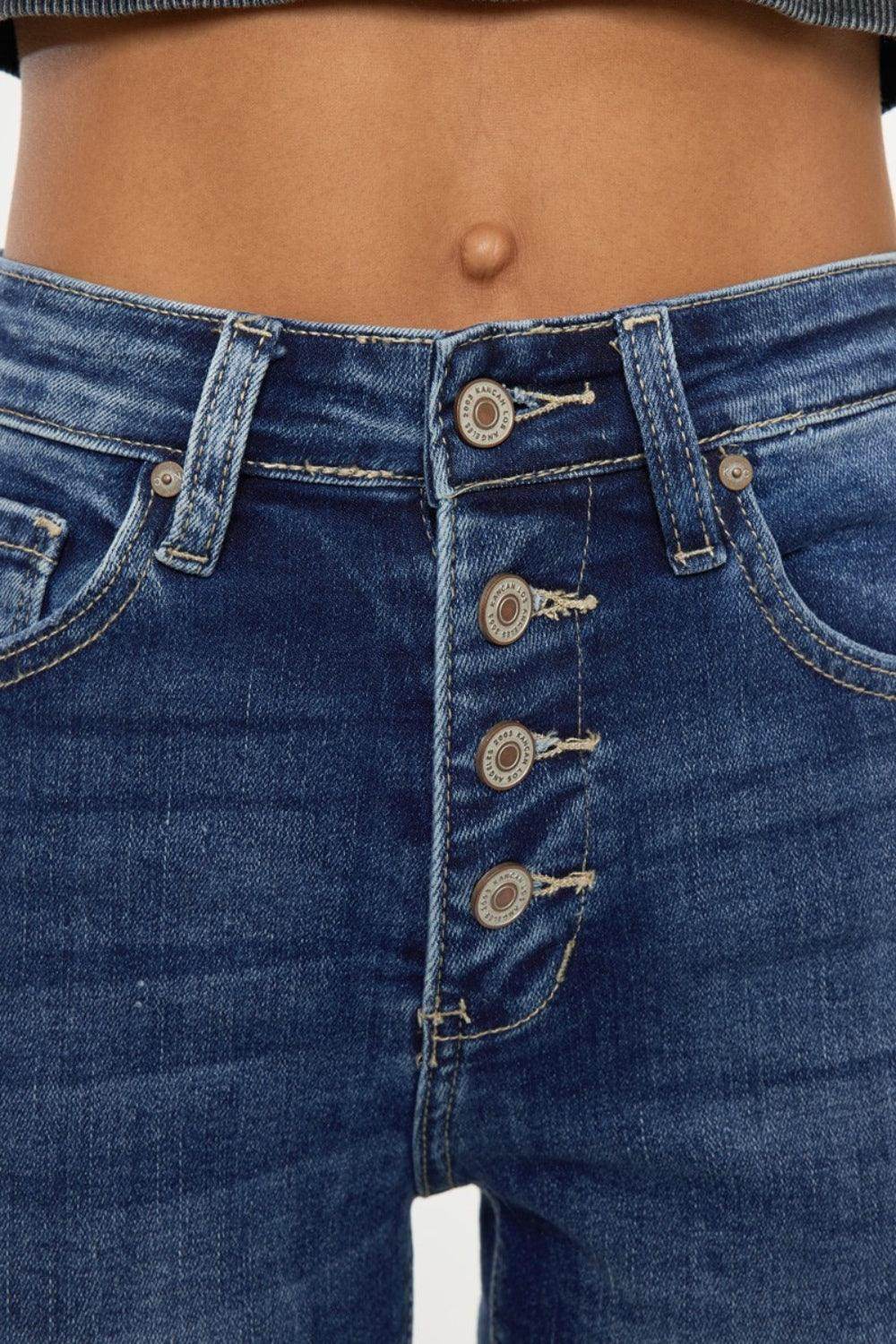 Kancan Full Size Cat's Whiskers Button Fly Denim Shorts - Selvanelle