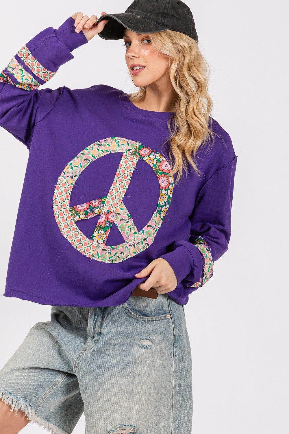 SAGE+FIG Peace Applique Patch Long Sleeve Top for Women - Selvanelle