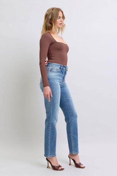 Judy Blue Full Size Run Vintage Wash Thermal Straight Jeans - Selvanelle