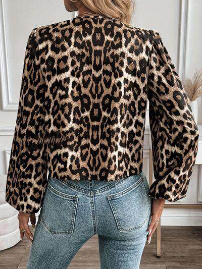 Tied Leopard Round Neck Long Sleeve Top for Women - Selvanelle