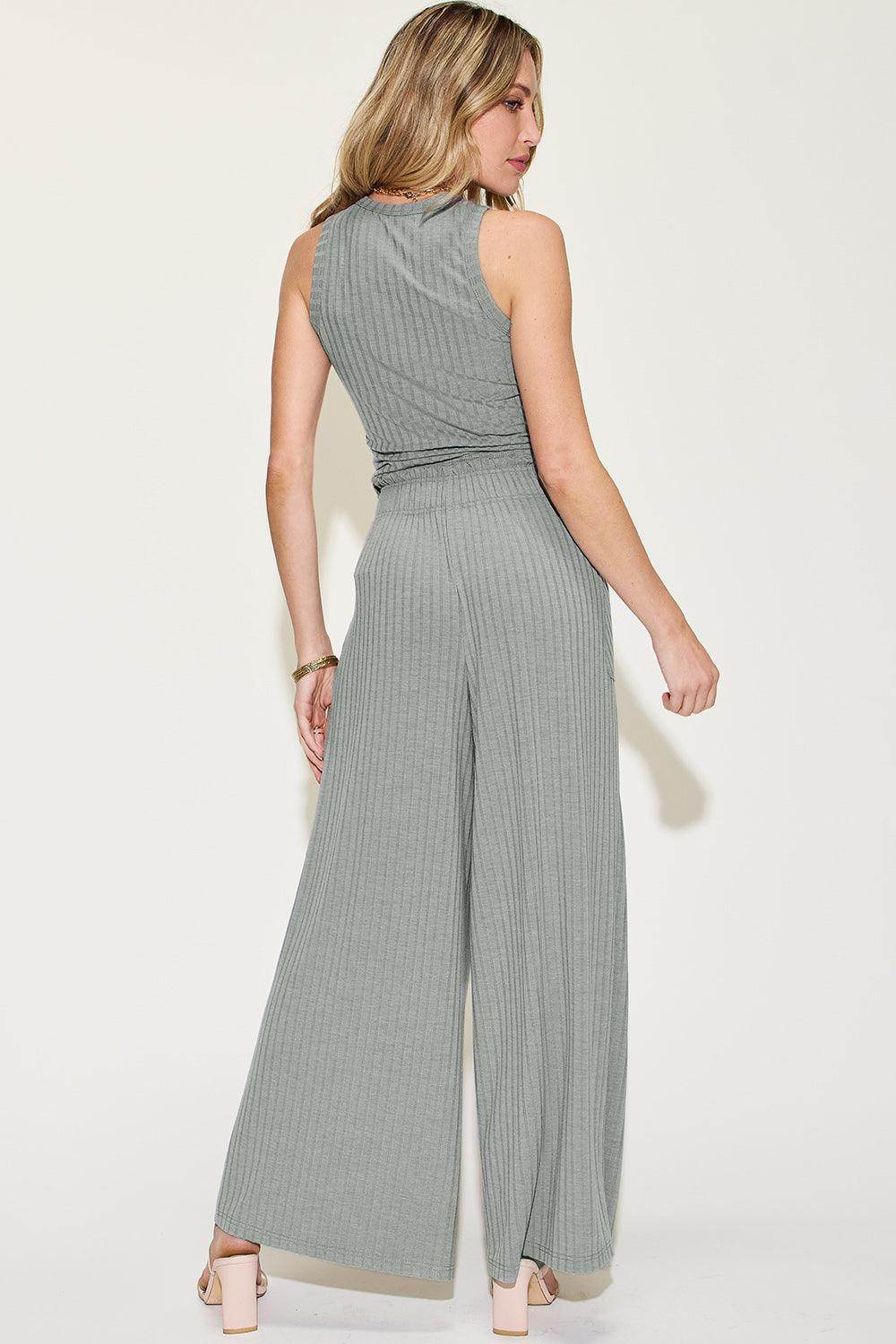 Basic Bae Full Size Ribbed Tank and Wide Leg Pants Set - Selvanelle