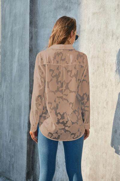 Full Size Collared Neck Long Sleeve Shirt Plus Size Women - Selvanelle