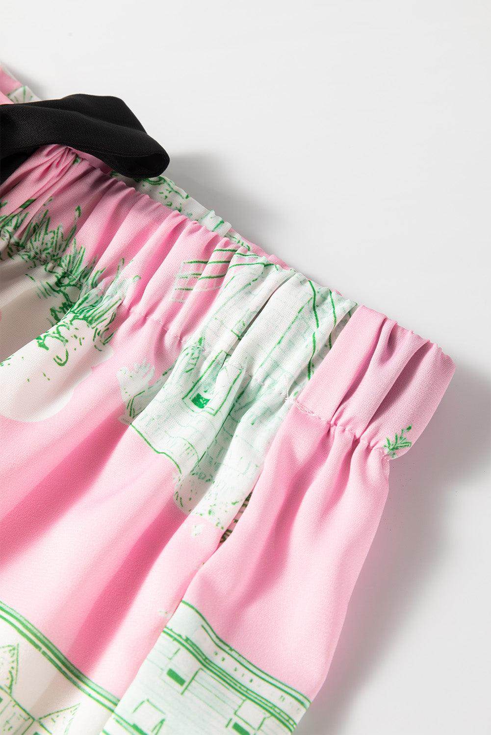 Collared Neck Printed Top and Drawstring Shorts Lounge Set - Selvanelle