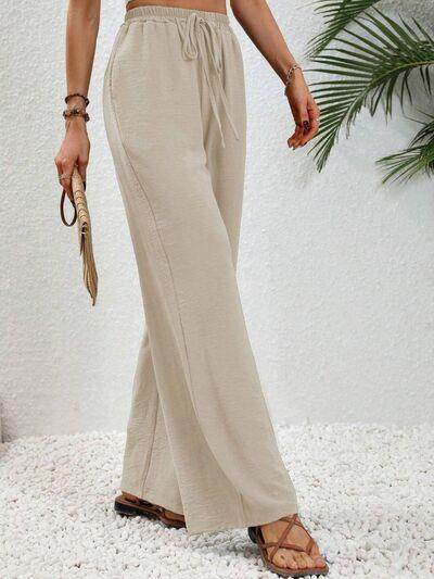 Wide Leg Drawstring Pants for Women in Opaque Fabric - Selvanelle