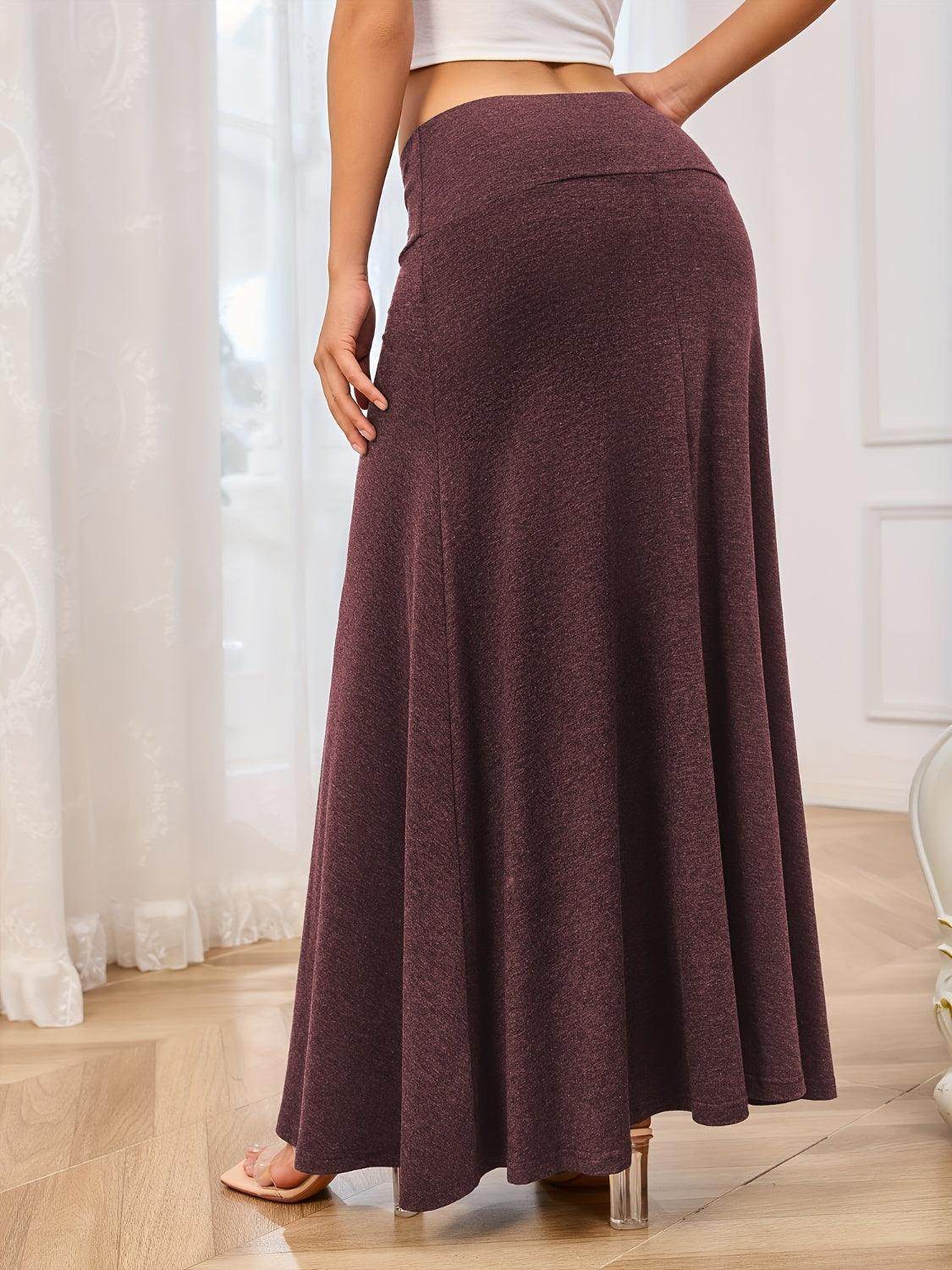 Solid Elastic Waist Maxi Skirt for Comfortable Everyday Wear - Selvanelle