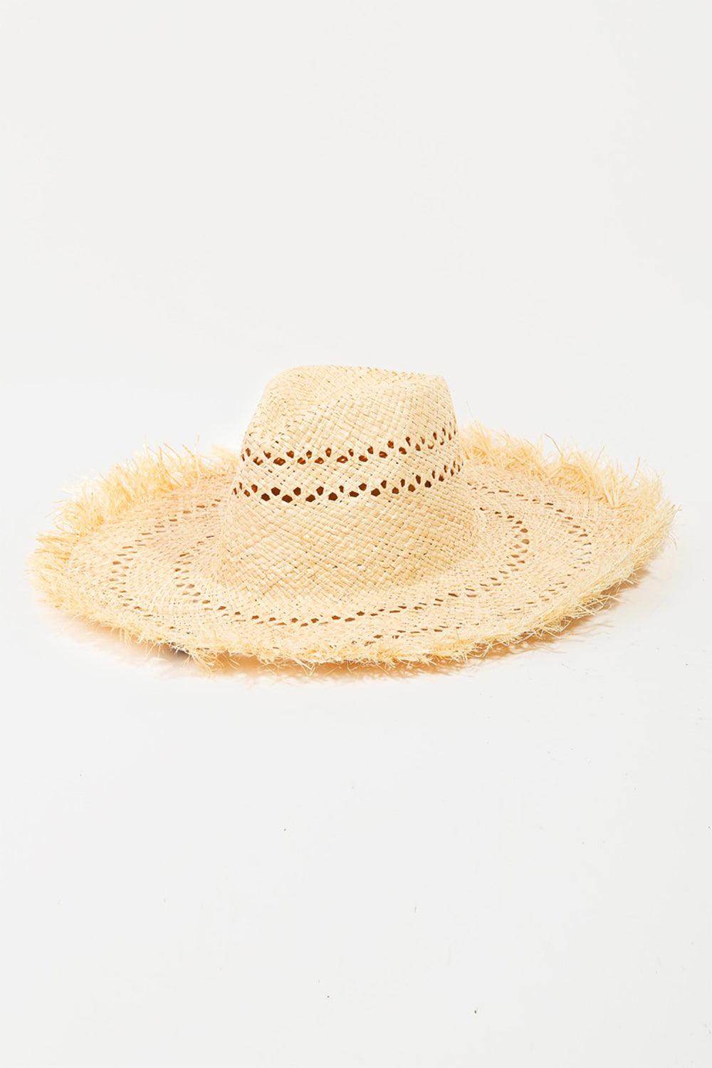 Fame Openwork Raw Hem Weave Hat for Stylish Summer Wear - Selvanelle