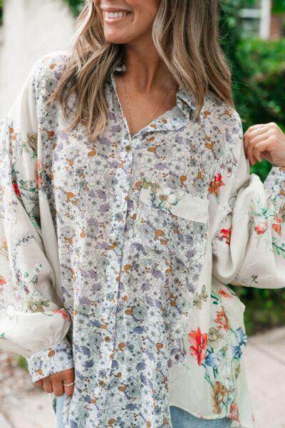 Floral Collared Neck Long Sleeve Shirt for Women Fashion - Selvanelle
