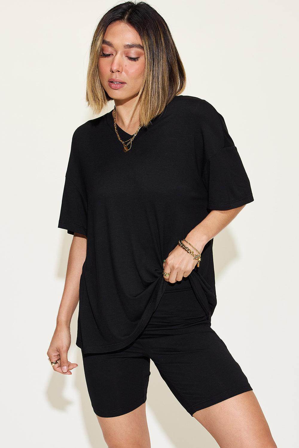 Basic Bae Full Size V-Neck Drop Shoulder T-Shirt Set - Selvanelle