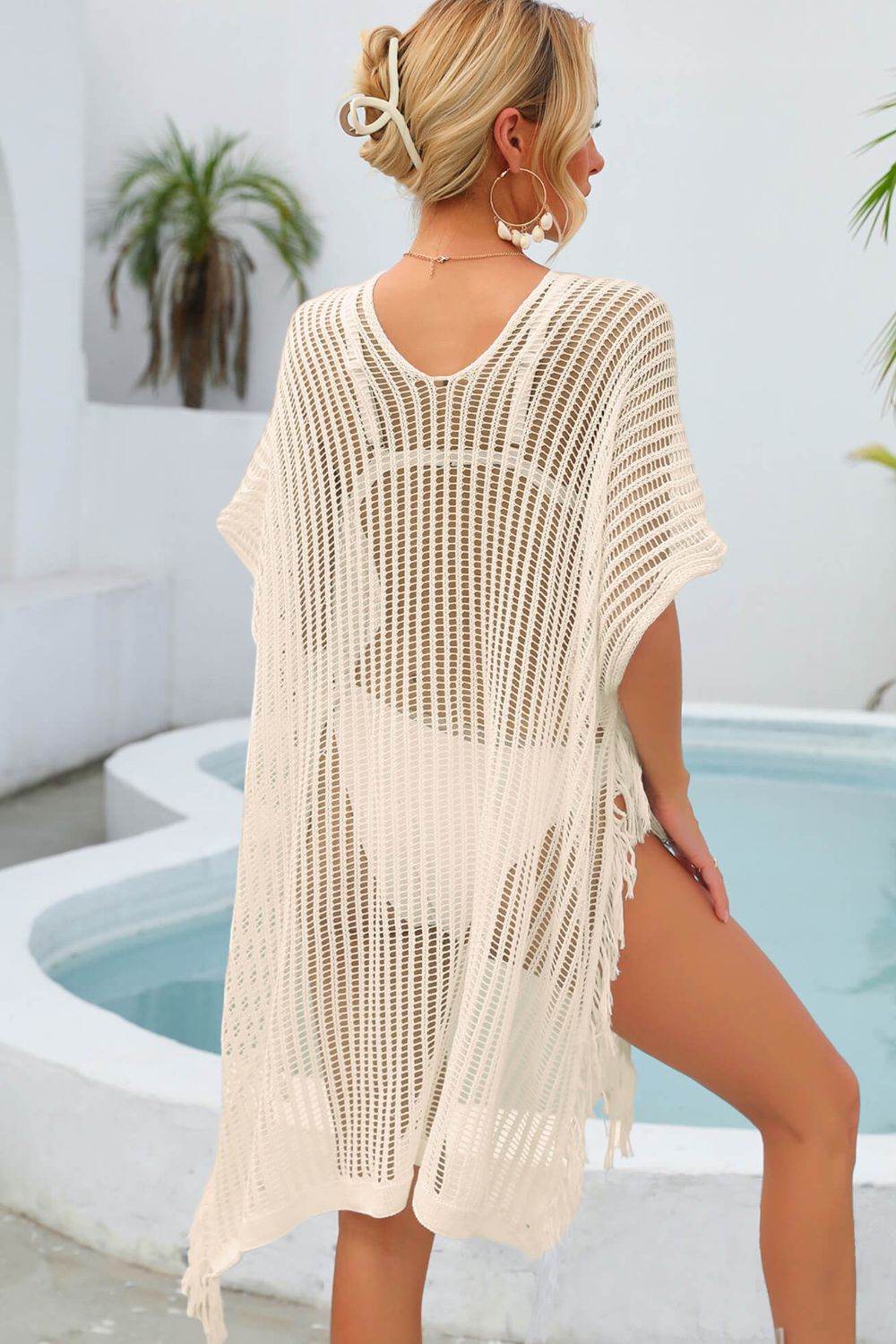 Angel Wings Fringe Trim Openwork Cover Up - Selvanelle