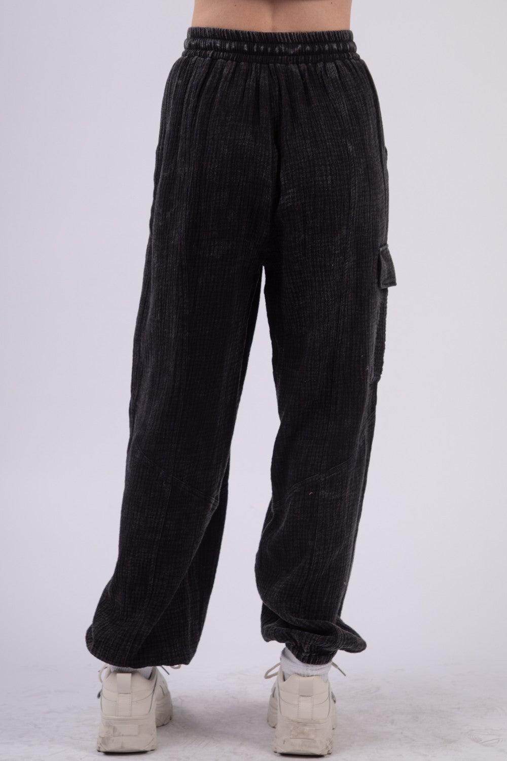 Very J Washed Woven Crinkle Gauze Drawstring Pants - Selvanelle