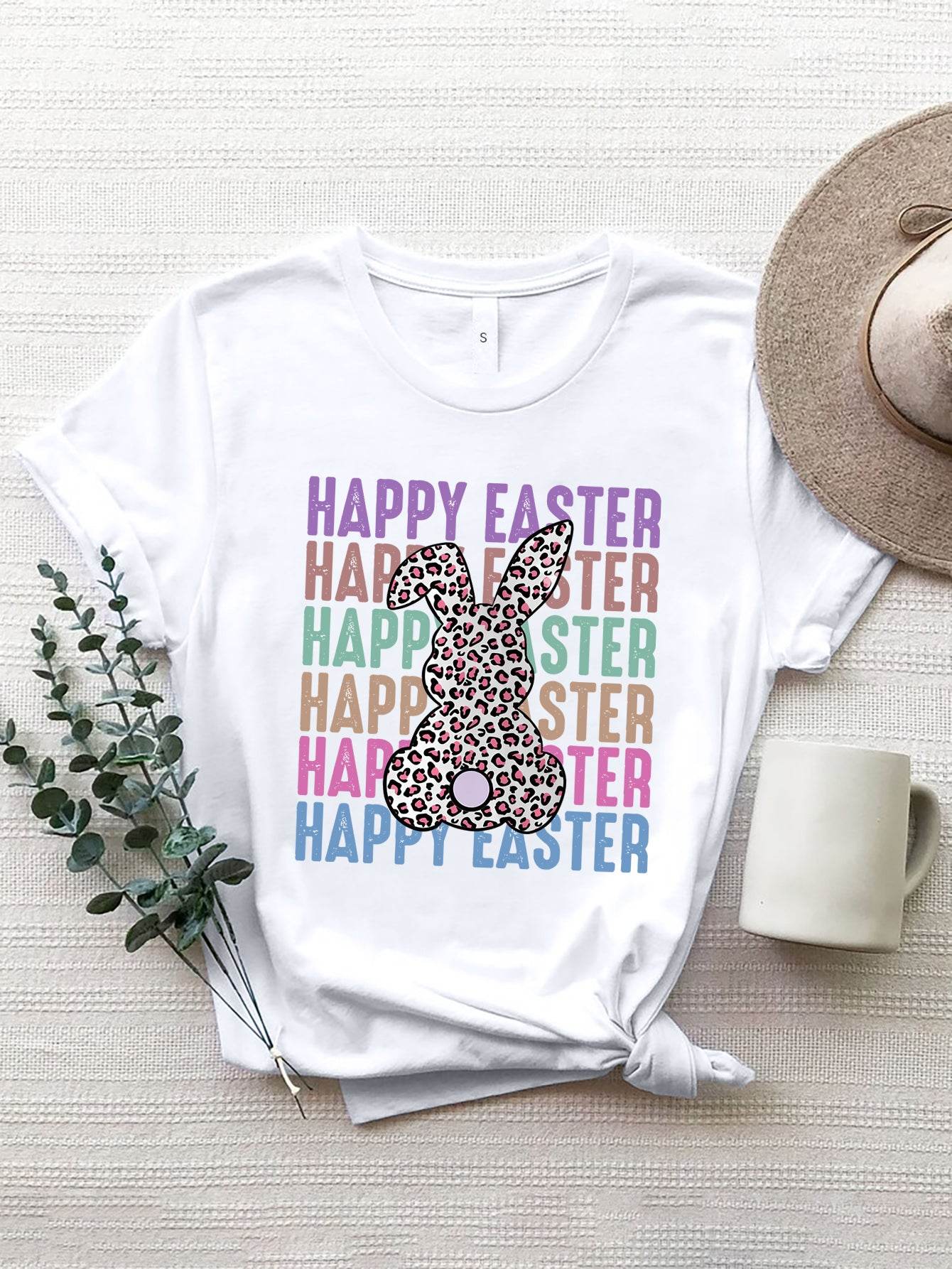 HAPPY EASTER Round Neck Short Sleeve T-Shirt - Selvanelle