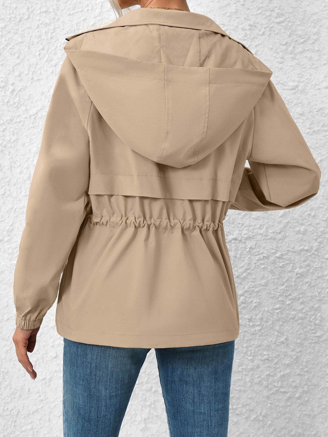 Ivy Lane Drawstring Zip Up Hooded Jacket for Women - Selvanelle
